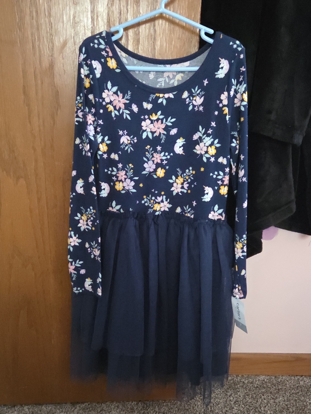 Carter's Navy Floral Long-Sleeve Tulle Dress